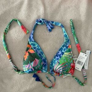 Blue Rod Beattie Colorful Animal/Tropical Print Triangle Bikini Top